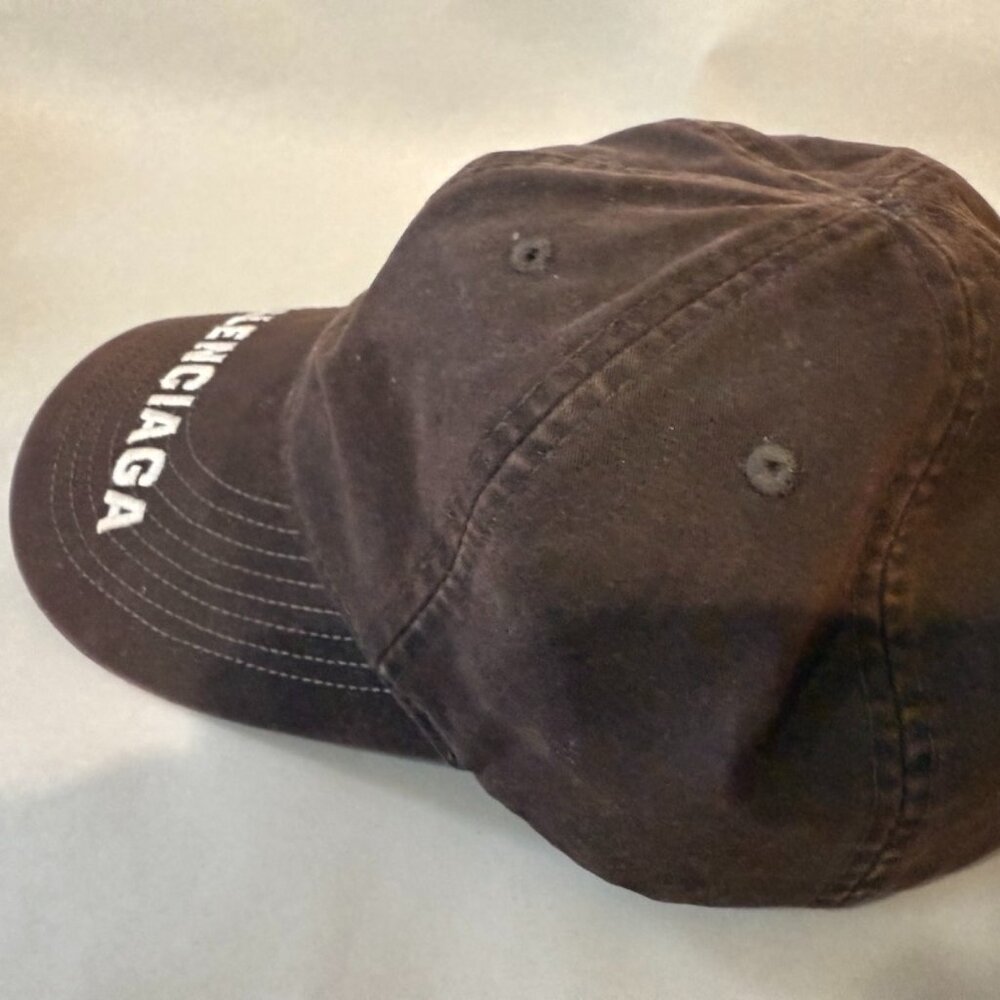 BALENCIAGA Logo Black/Gray Distressed Finish Baseball Cap Size M O/S - Picture 4 of 5